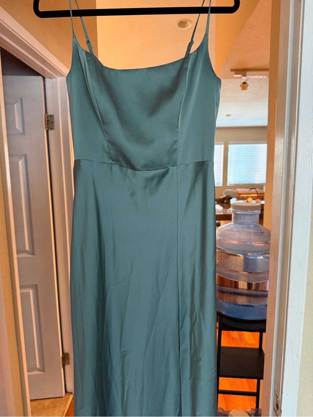 Birdy Grey Mai Matte Satin Dress in Sea Foam with Spaghetti Straps - Picture 2 of 9